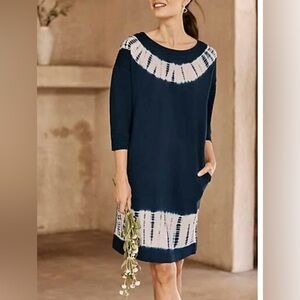J. Jill Pure Jill Organic Cotton Navy and White Tie-Dye Dress Size S